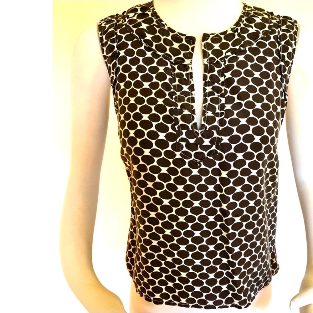 Talbots 100% Silk V-Neck Sleeveless Shirt Blouse Brown Cream EUC sz 10 Soft